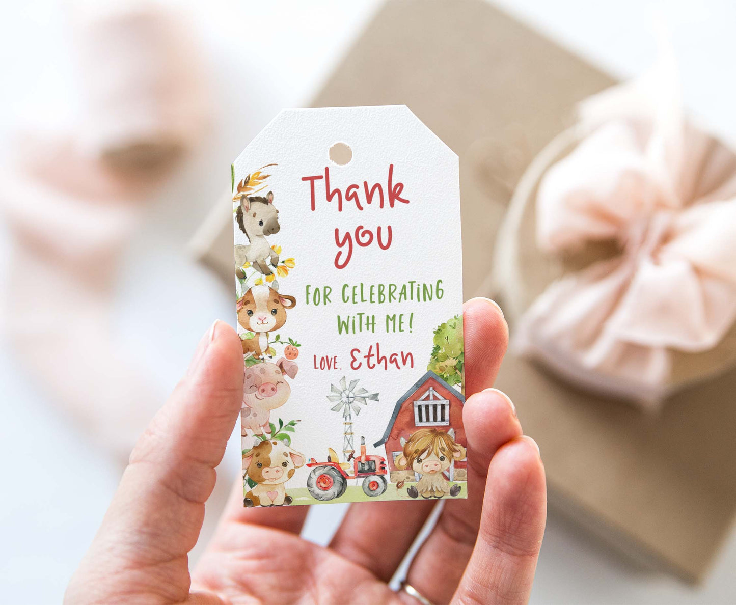 Editable Farm Animals Favor Tags Boy | Barnyard birthday thank you tags - 11D