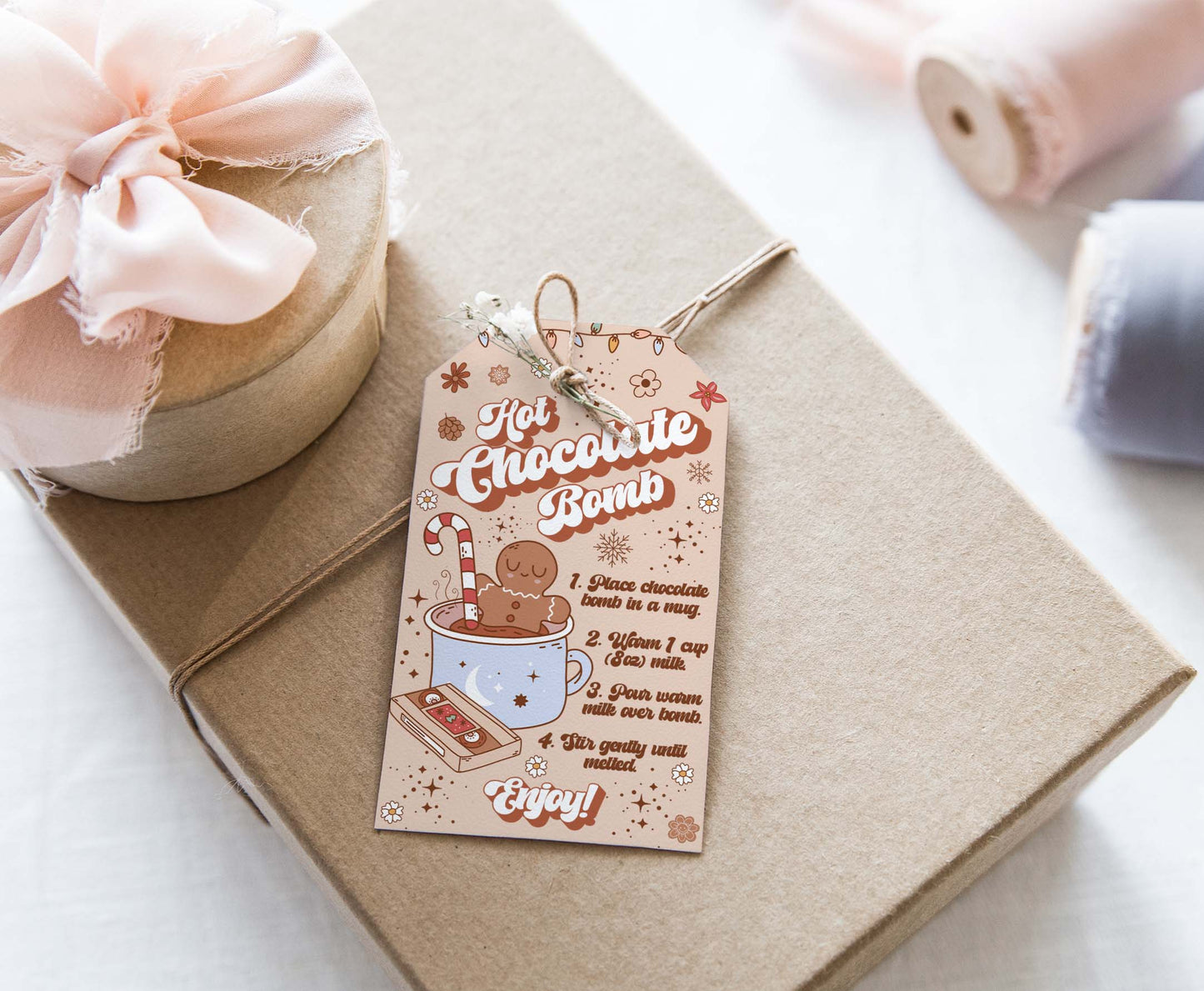 Groovy Hot cocoa bomb Tags | Retro Christmas Hot Chocolate Bomb Instructions Favor Tags - 112