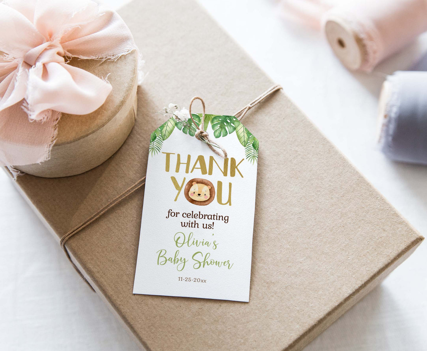 Editable Lion Baby Shower Thank You Tags | Safari Baby Shower Favor Tags - 35E