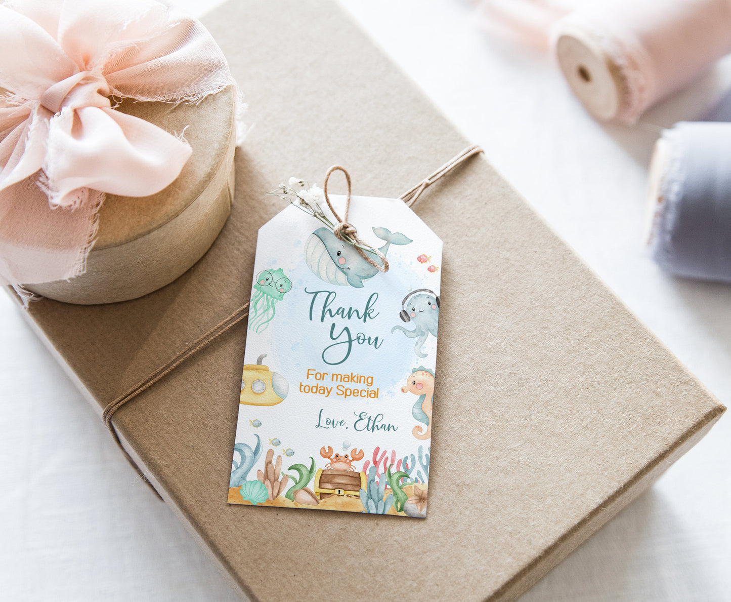Under the Sea Thank You Tags | Editable Sea Birthday Party Favor Tags- 44A