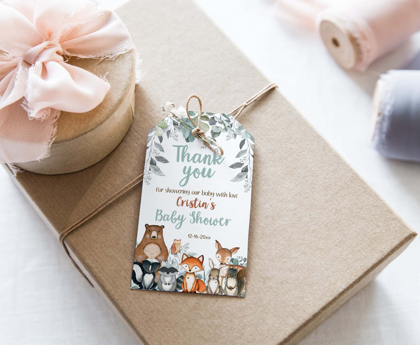 Editable Woodlanad Thank You Tags | Forest Baby Shower Favor Tags - 47J1