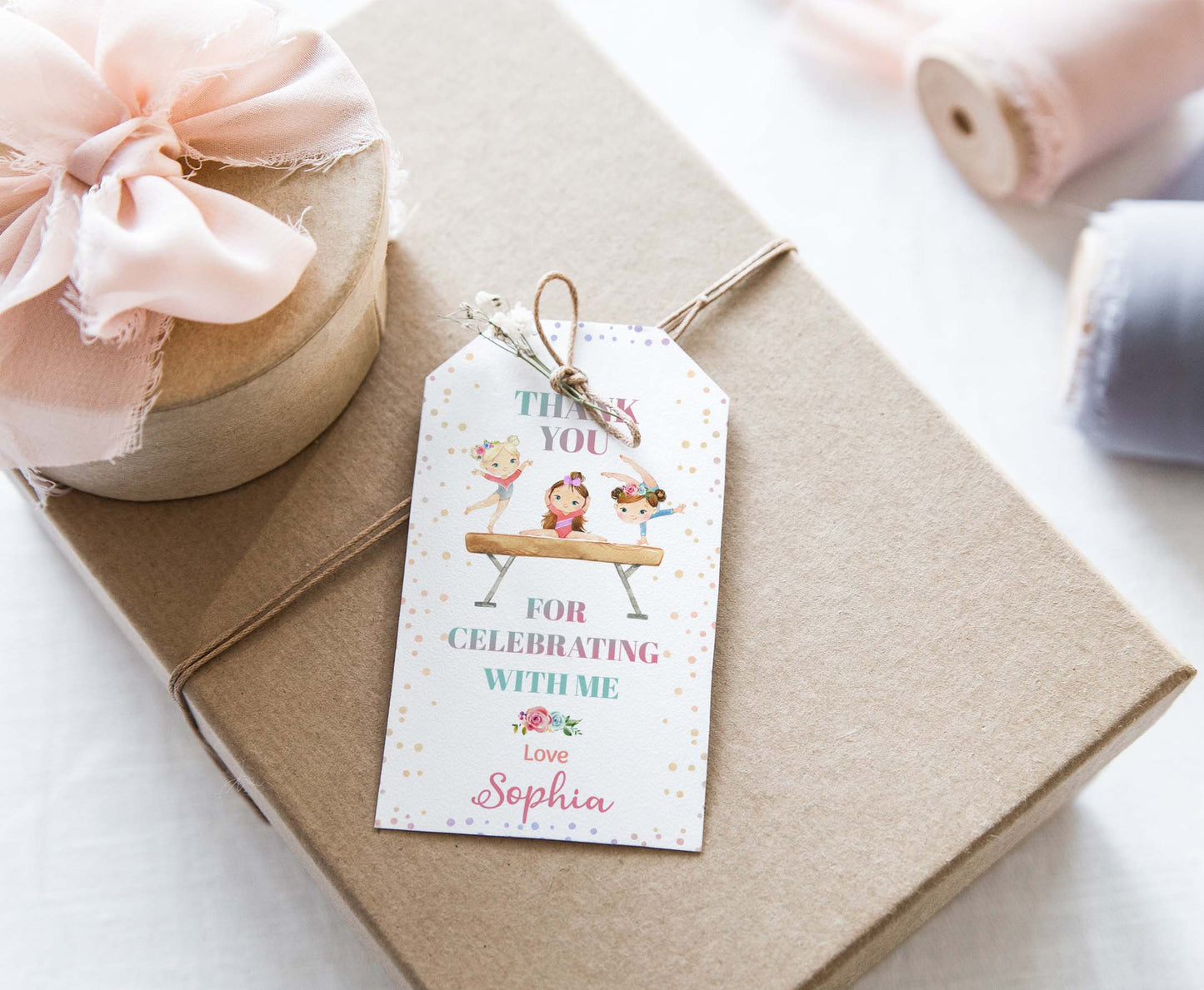 Editable Gymnastics Thank You Tags | Girl Gymnastic Birthday Party Favor Tags - 99A