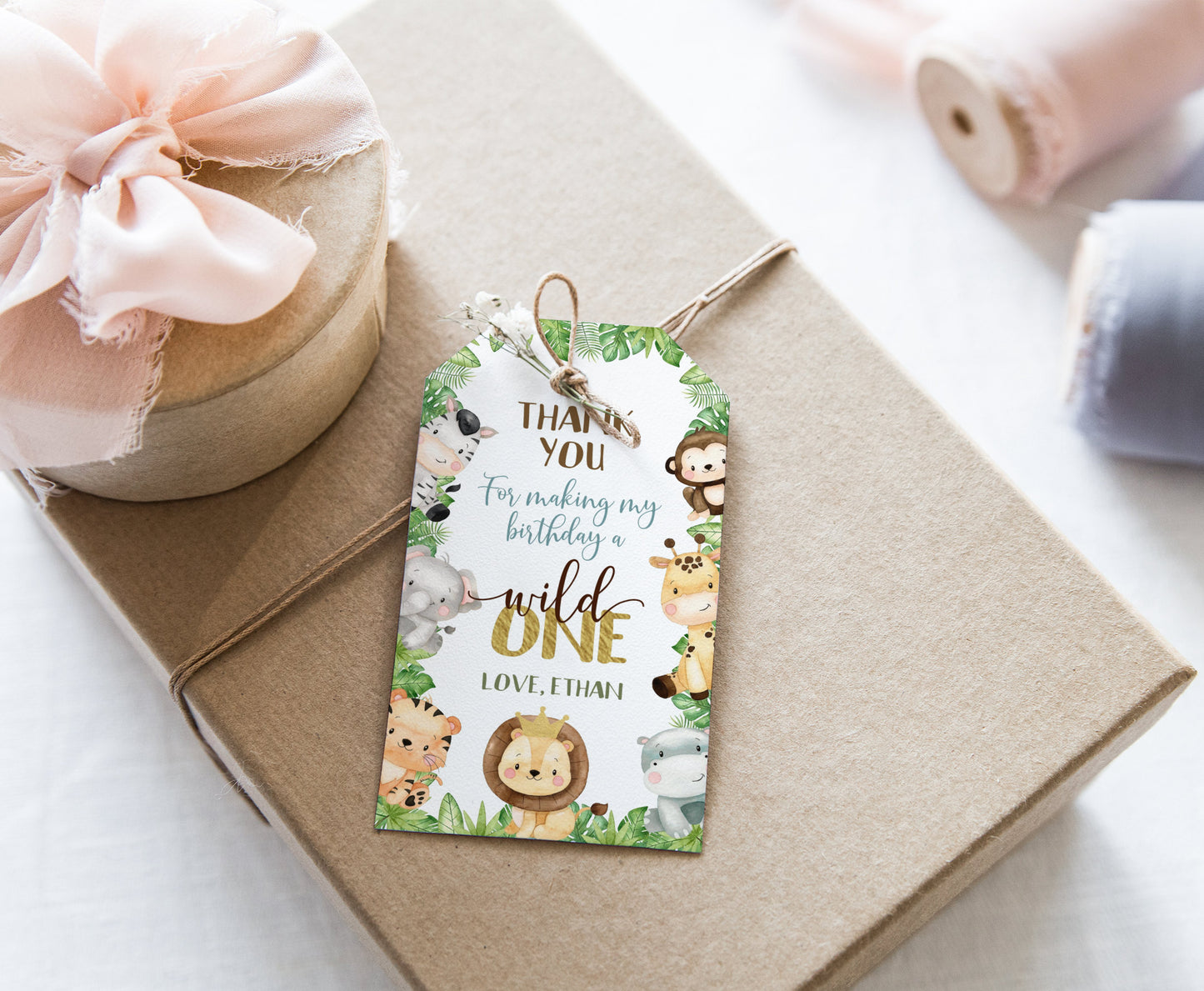 Safari 1st Birthday Thank You Tags | Editable Jungle birthday party tags - 35E