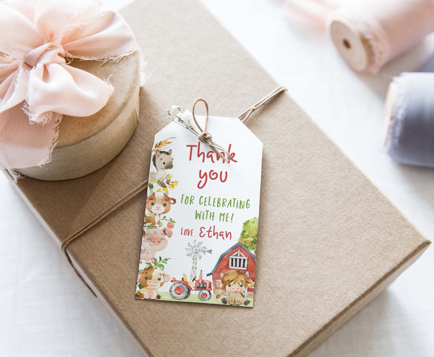 Editable Farm Animals Favor Tags Boy | Barnyard birthday thank you tags - 11D