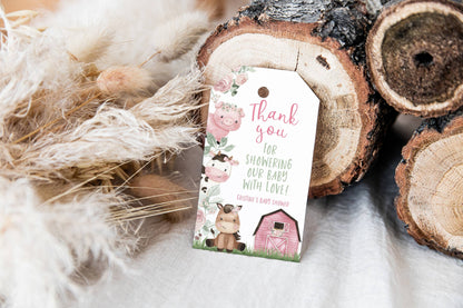 Editable Girl Farm Baby Shower Thank You Tags - 11A