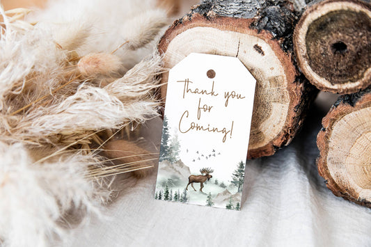 Moose Thank You Tags | Woodland Party Favor Tags - 47H