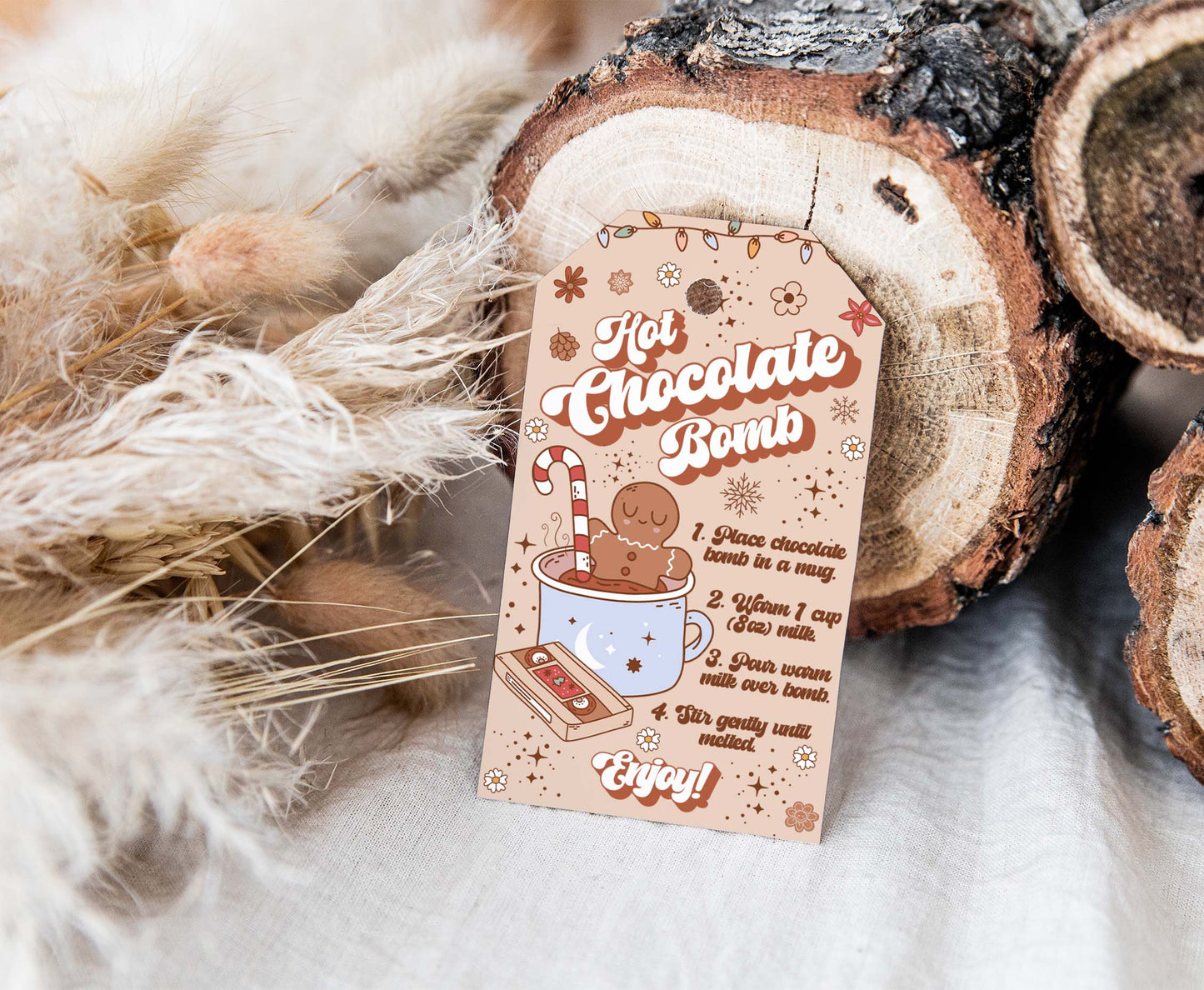 Groovy Hot cocoa bomb Tags | Retro Christmas Hot Chocolate Bomb Instructions Favor Tags - 112