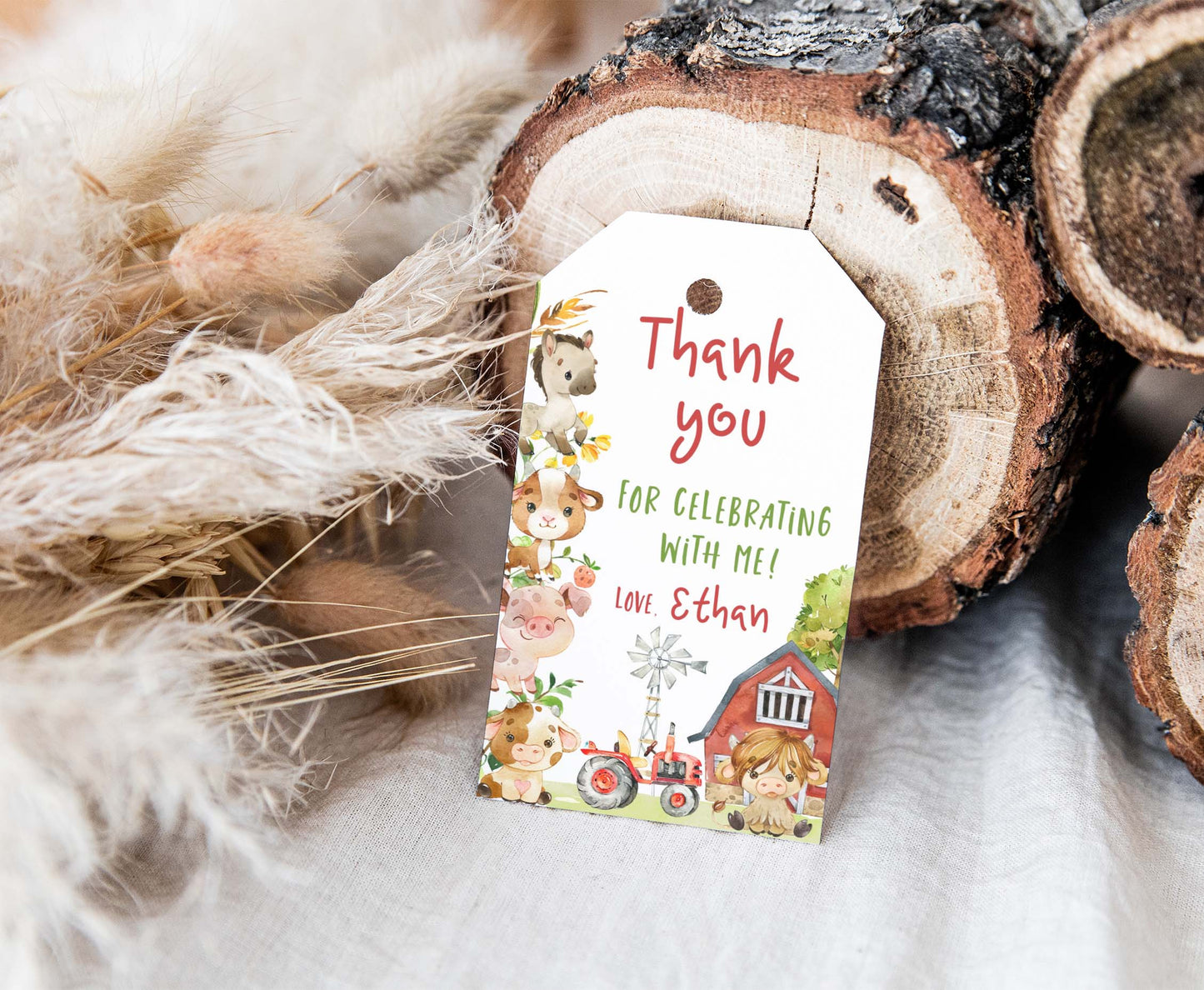 Editable Farm Animals Favor Tags Boy | Barnyard birthday thank you tags - 11D