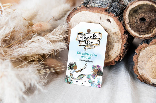 Mermaid and Pirate Thank You Tags | Boy and Girl Birthday Tags - 20A1