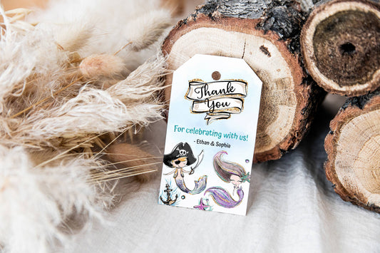 Pirate and Mermaid Thank You Tags | Brother and Sister Birthday Tags - 20A1