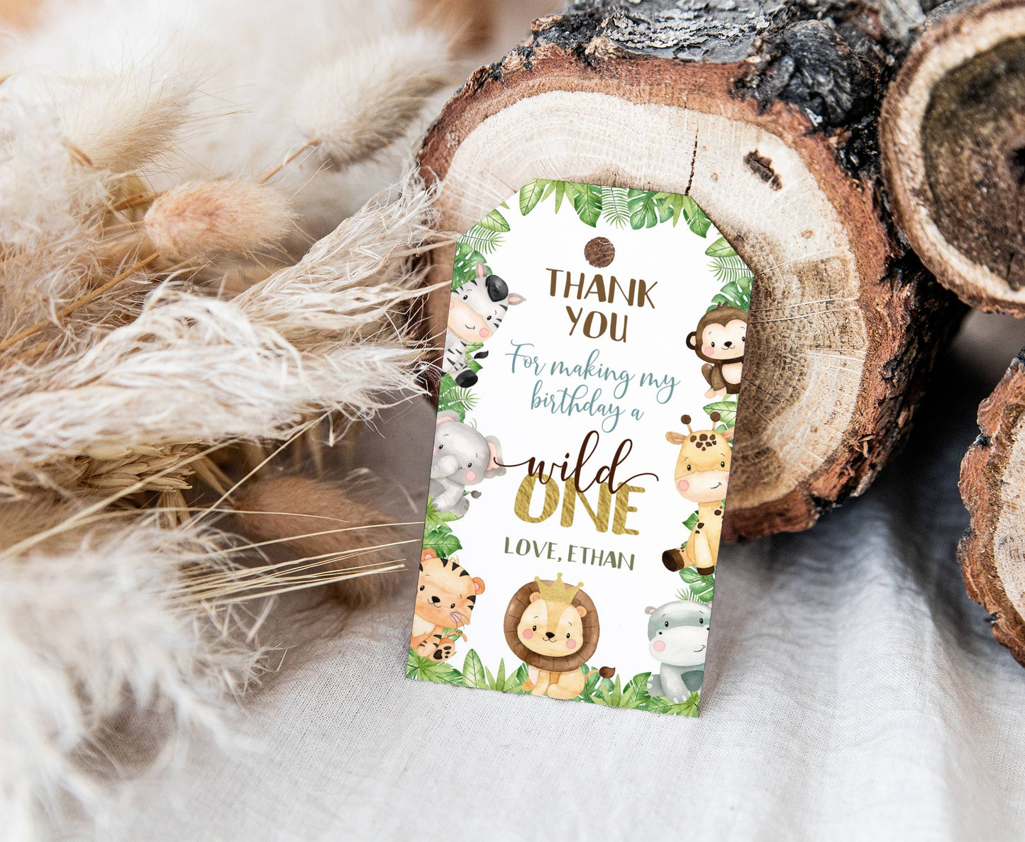 Safari 1st Birthday Thank You Tags | Editable Jungle birthday party tags - 35E