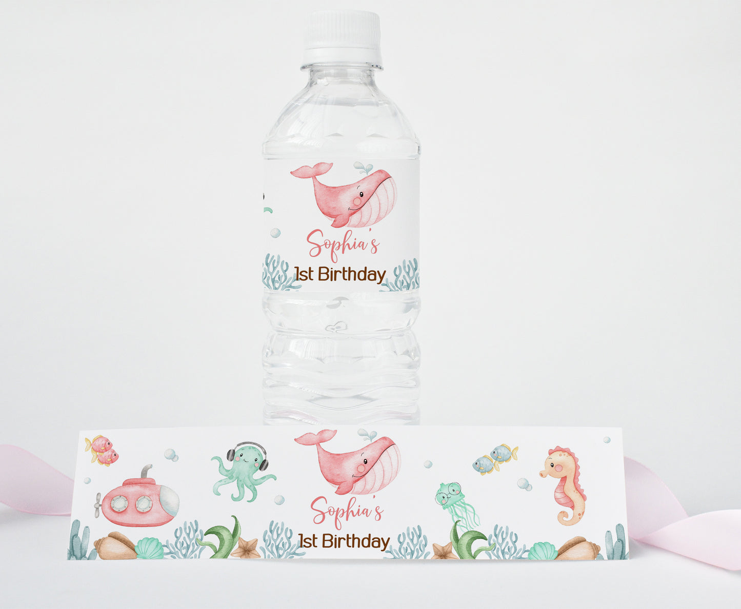 Editable Girl Under the Sea Water Labels | Ocean Birthday Party Decorations- 44A