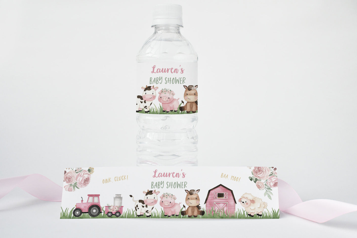 Editable farm water bottle label girl | Barnyard baby shower decorations - 11A