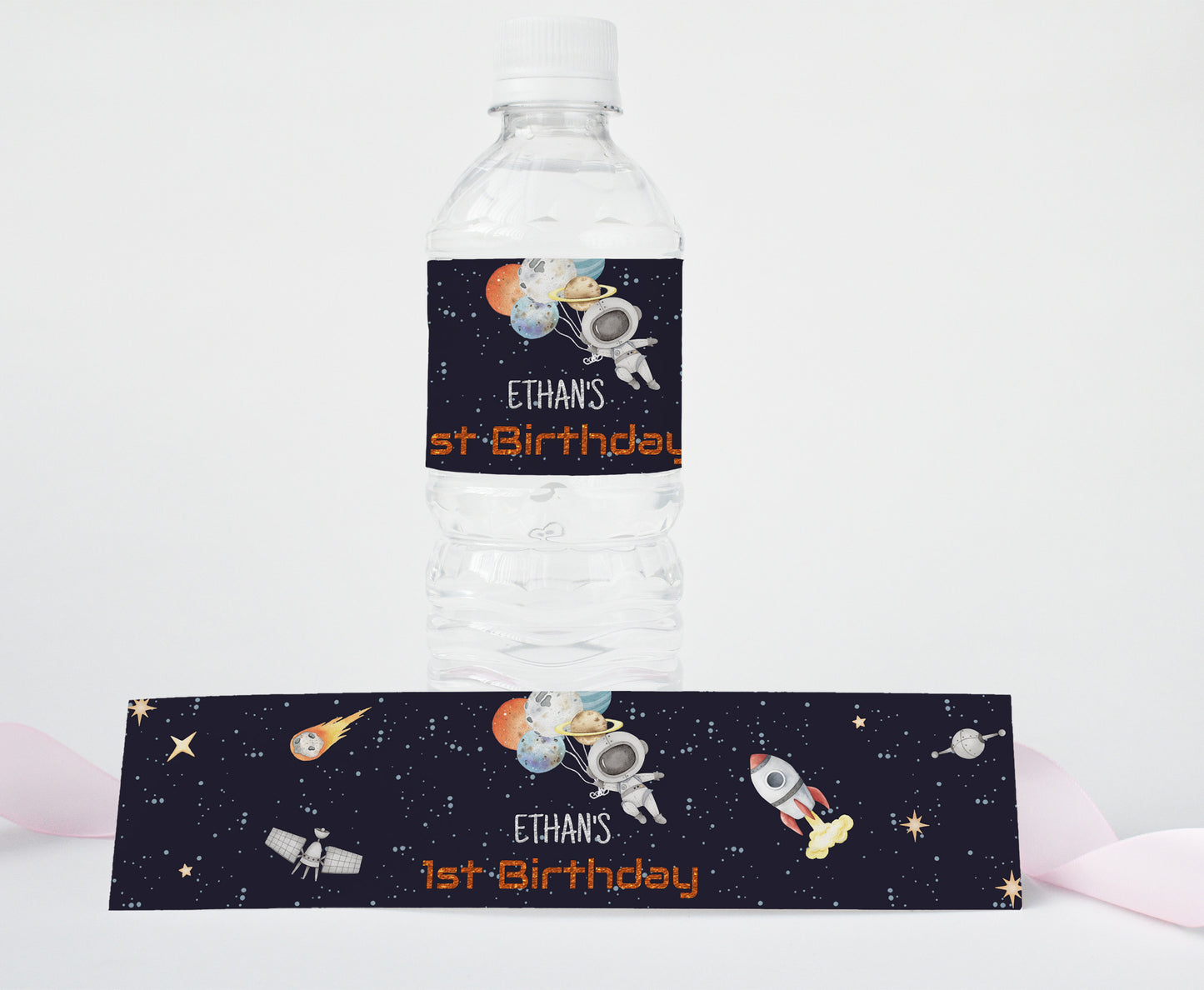 Editable Space Water Bottle Labels | Astronaut Birthday Party Decorations - 39C