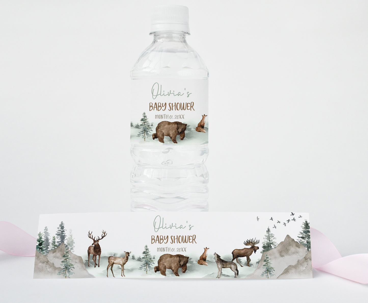 Editable Woodland Water Bottle Labels | Forest Baby Shower Decorations - 47H