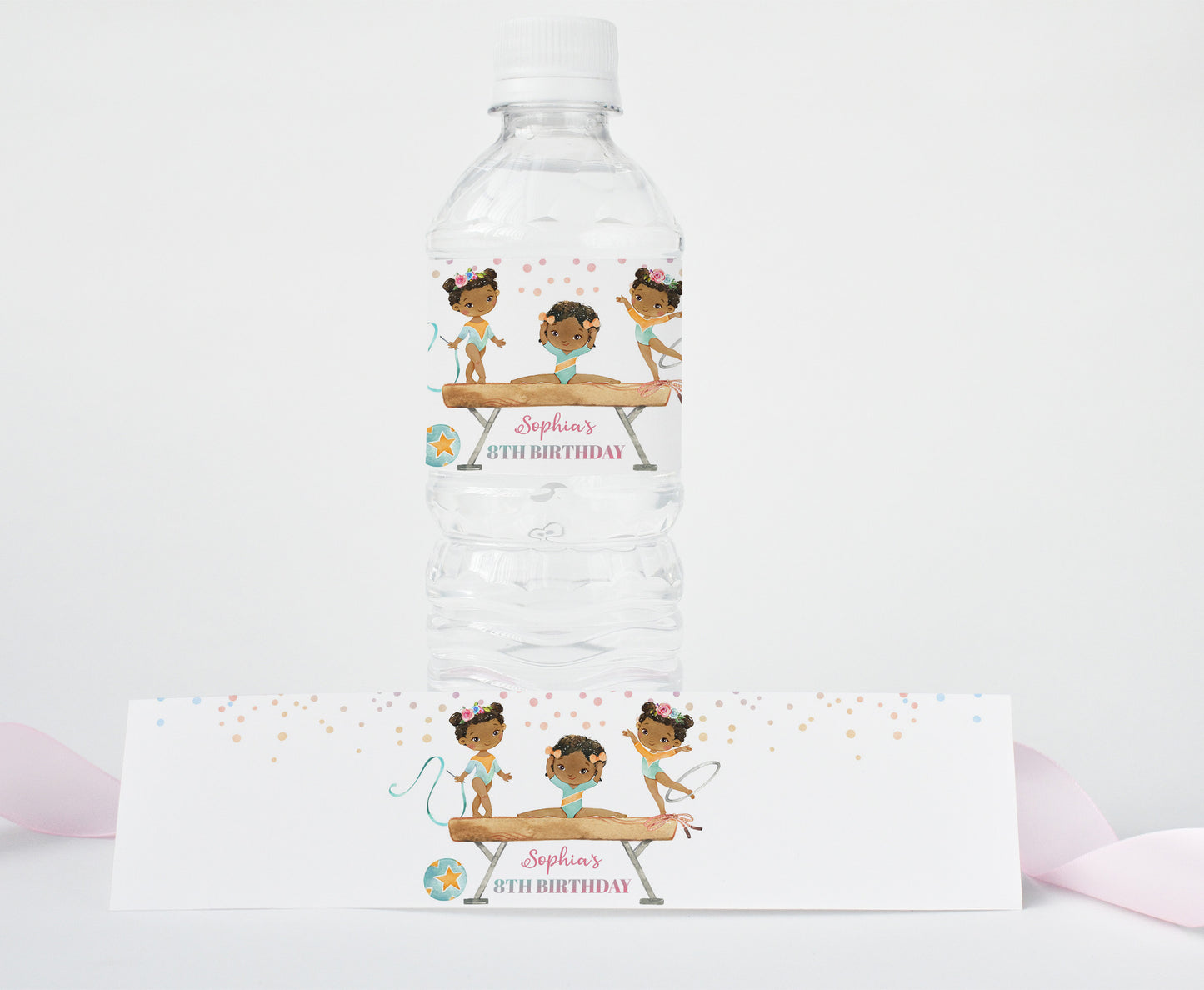 Editable Rainbow Gymnastic Water Bottle Labels | Gymnastic Birthday Party Decorations - 99A