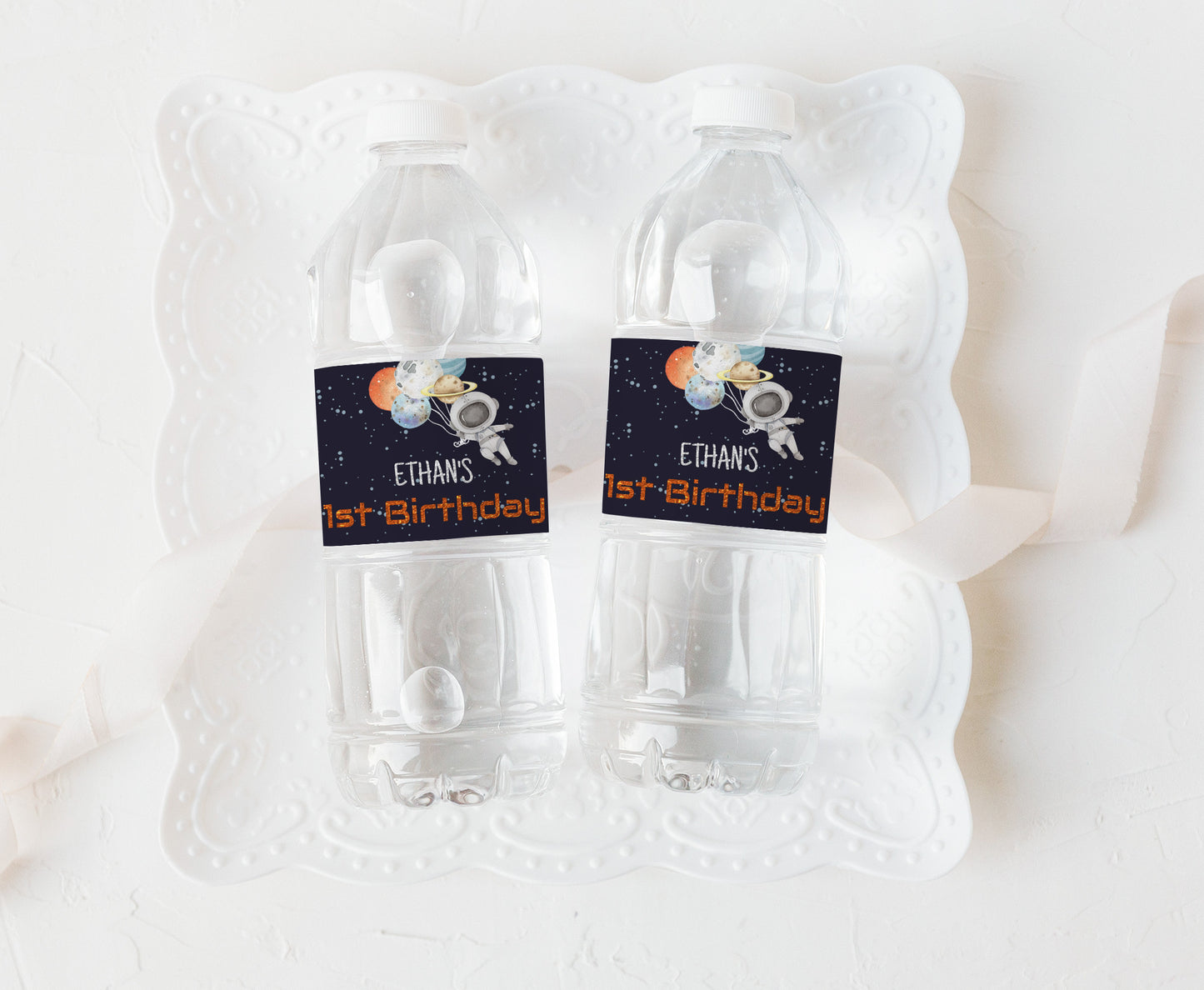 Editable Space Water Bottle Labels | Astronaut Birthday Party Decorations - 39C