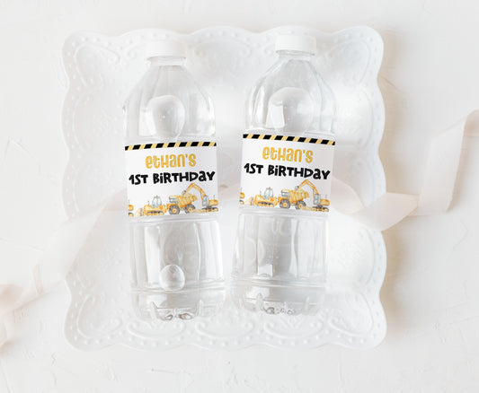 Construction Water Bottle Labels | Editable Under Construction Birthday Party Decorations - 07A