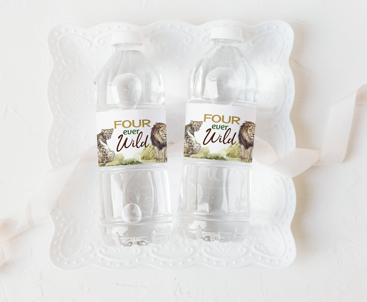 Four ever wild Safari Water Bottle Labels | Safari 4th Birthday Party Decorations - 35I