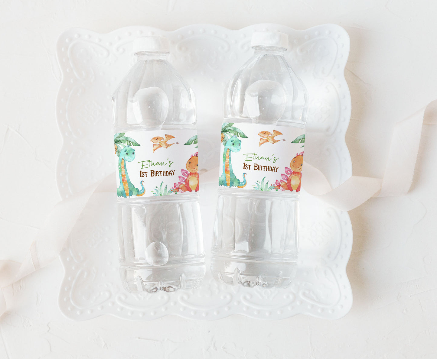 Editable Dinosaur Water Bottle Labels | Dino Theme Party Decorations - 08A