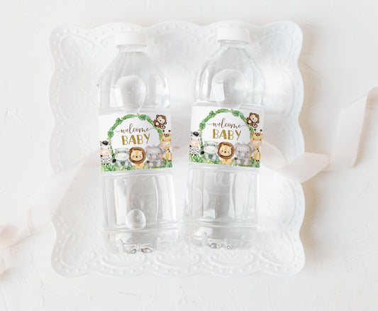 Welcome Baby Water Bottle Labels | Safari Boy Baby Shower Decorations - 35E