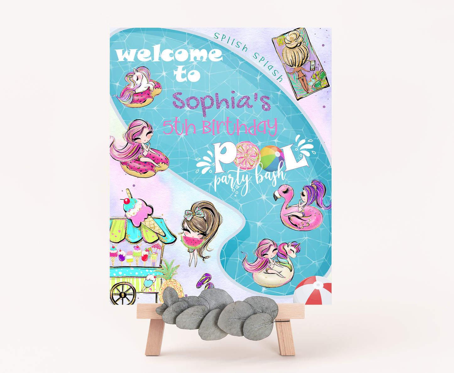 Editable Pool party Welcome Sign | Summer birthday  party decorations - 40C