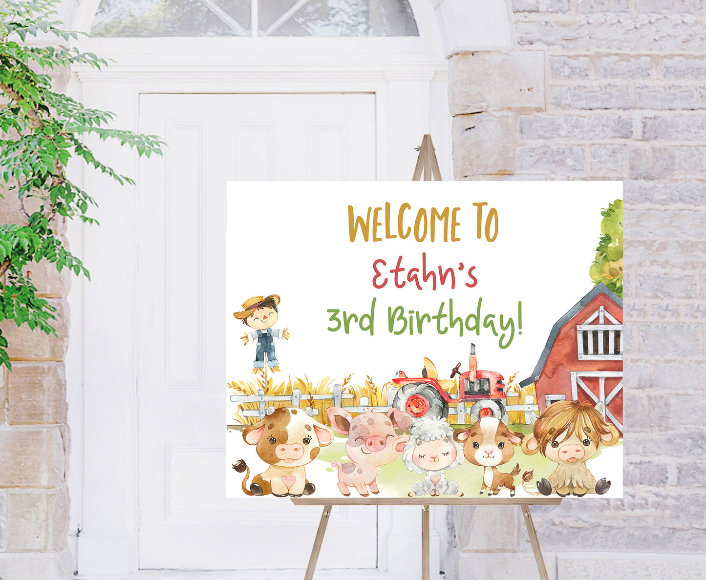 Farm Animals Birthday Welcome Sign | Editable Barnyard Party Printable - 11D