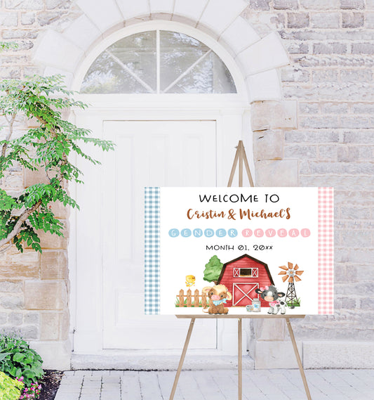 Editable Farm Gender Reveal Welcome Sign | Farm theme shower decorations - 11C3