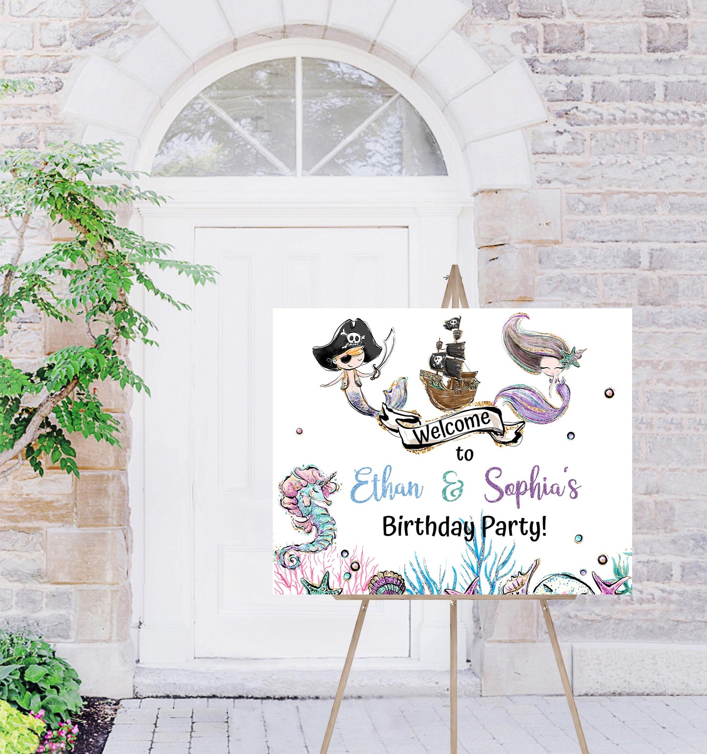 Editable Mermaid and Pirate Birthday Welcome Sign - 20A1