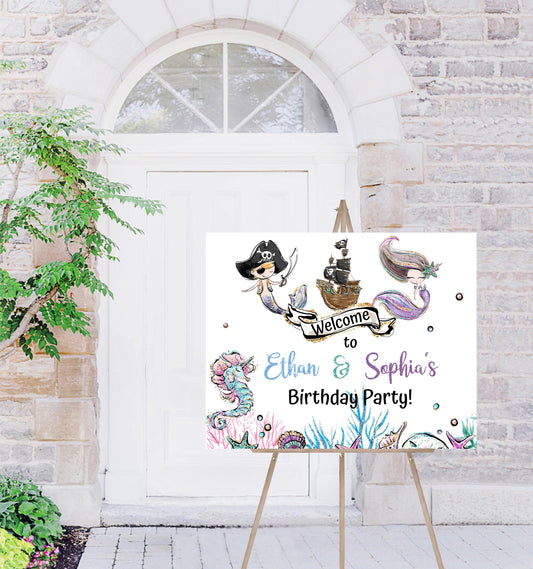 Editable Mermaid and Pirate Birthday Welcome Sign - 20A1