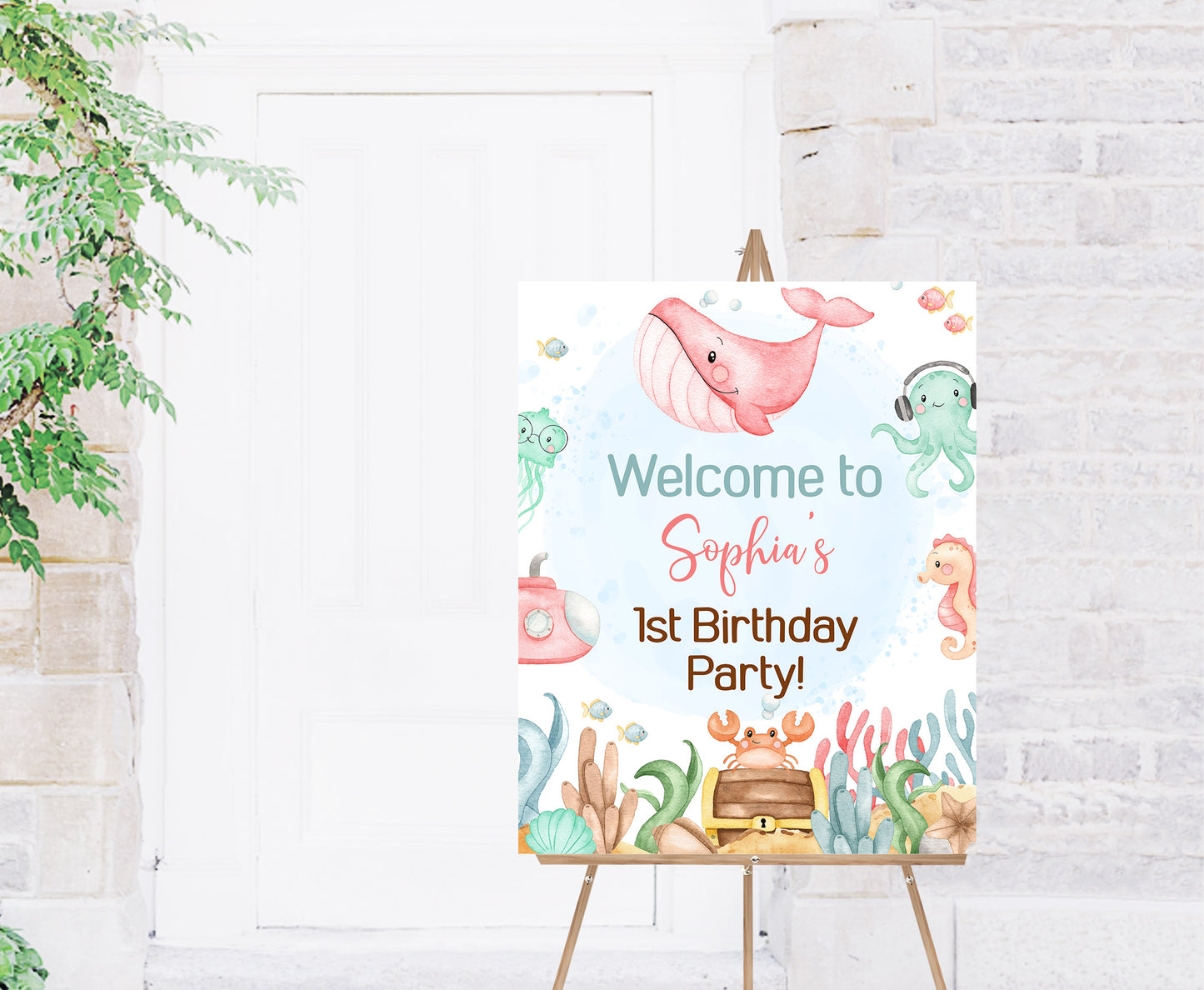 Editable Under the Sea welcome Sign | Girl Ocean Birthday Party Decorations - 44A