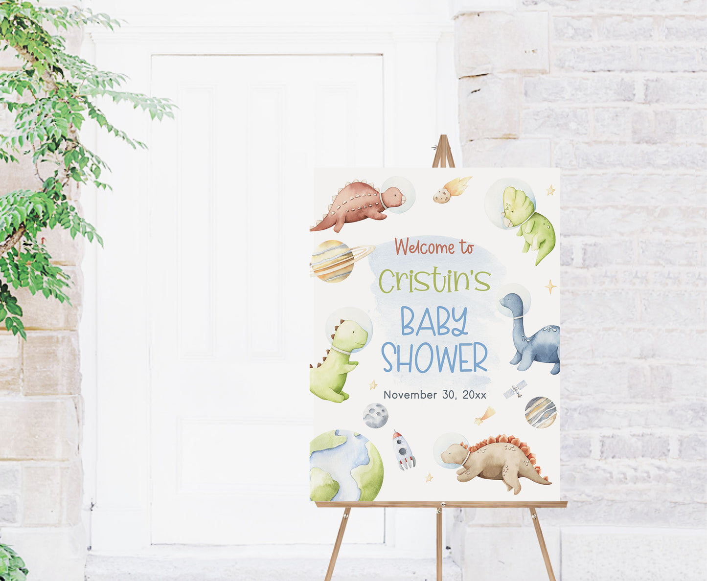 Space Dinosaur Baby Shower Welcome Sign | Dinosaur Astronaut Baby Shower Decorations - 39D