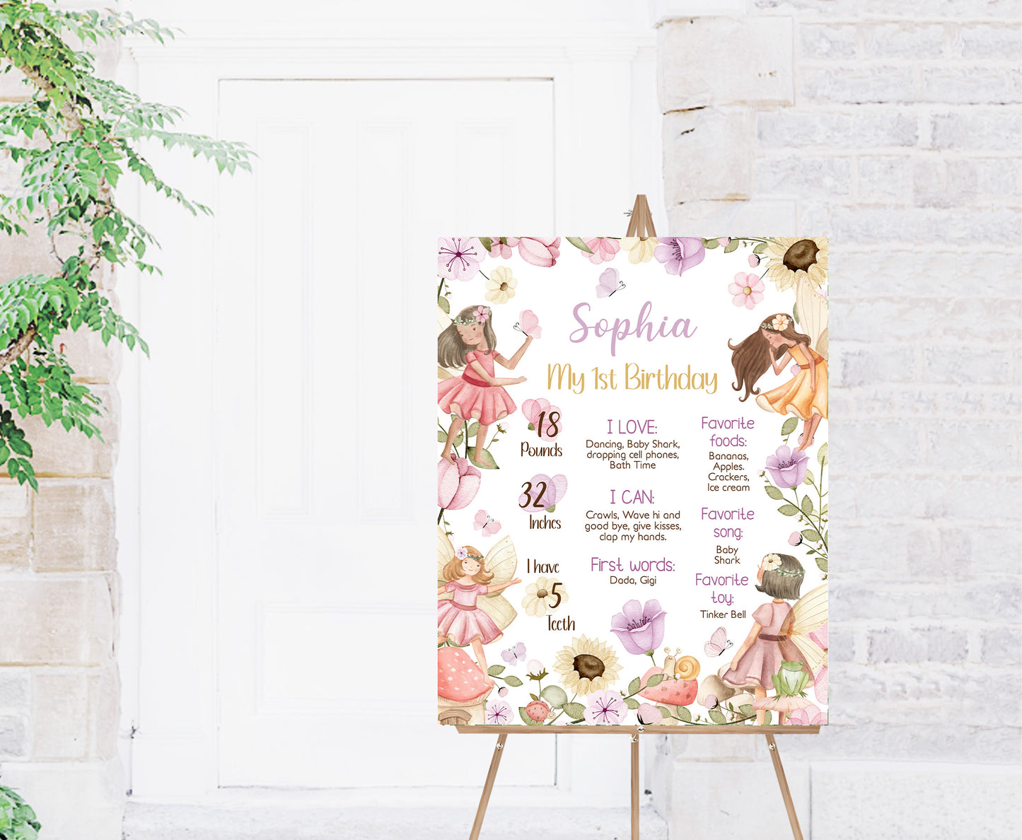 Fairy Milestone Poster | Fairy Garden 1st Birthday Decorations - 10A