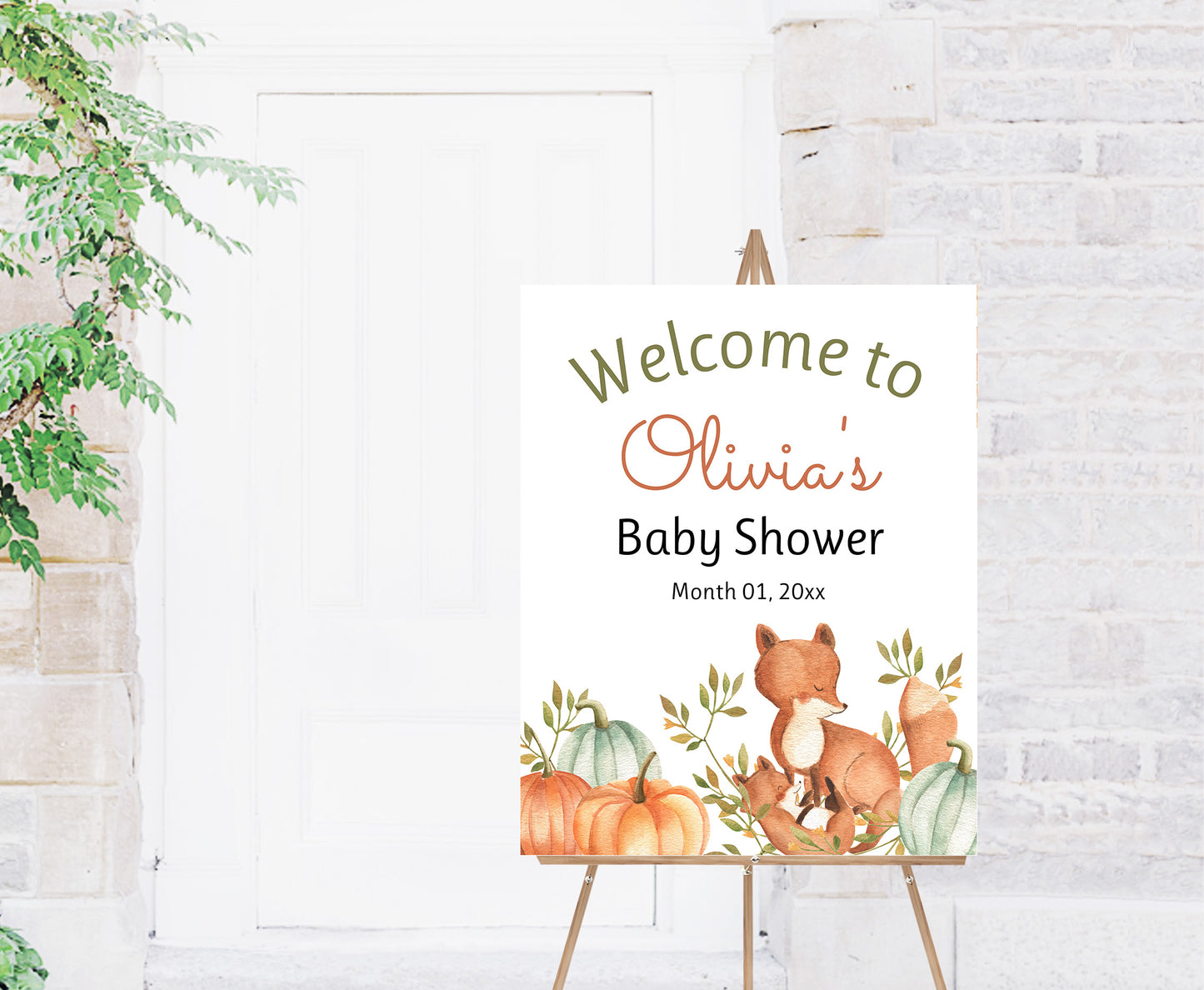 Editable Fox Welcome Sign | Pumpkin Baby shower decorations - 30O