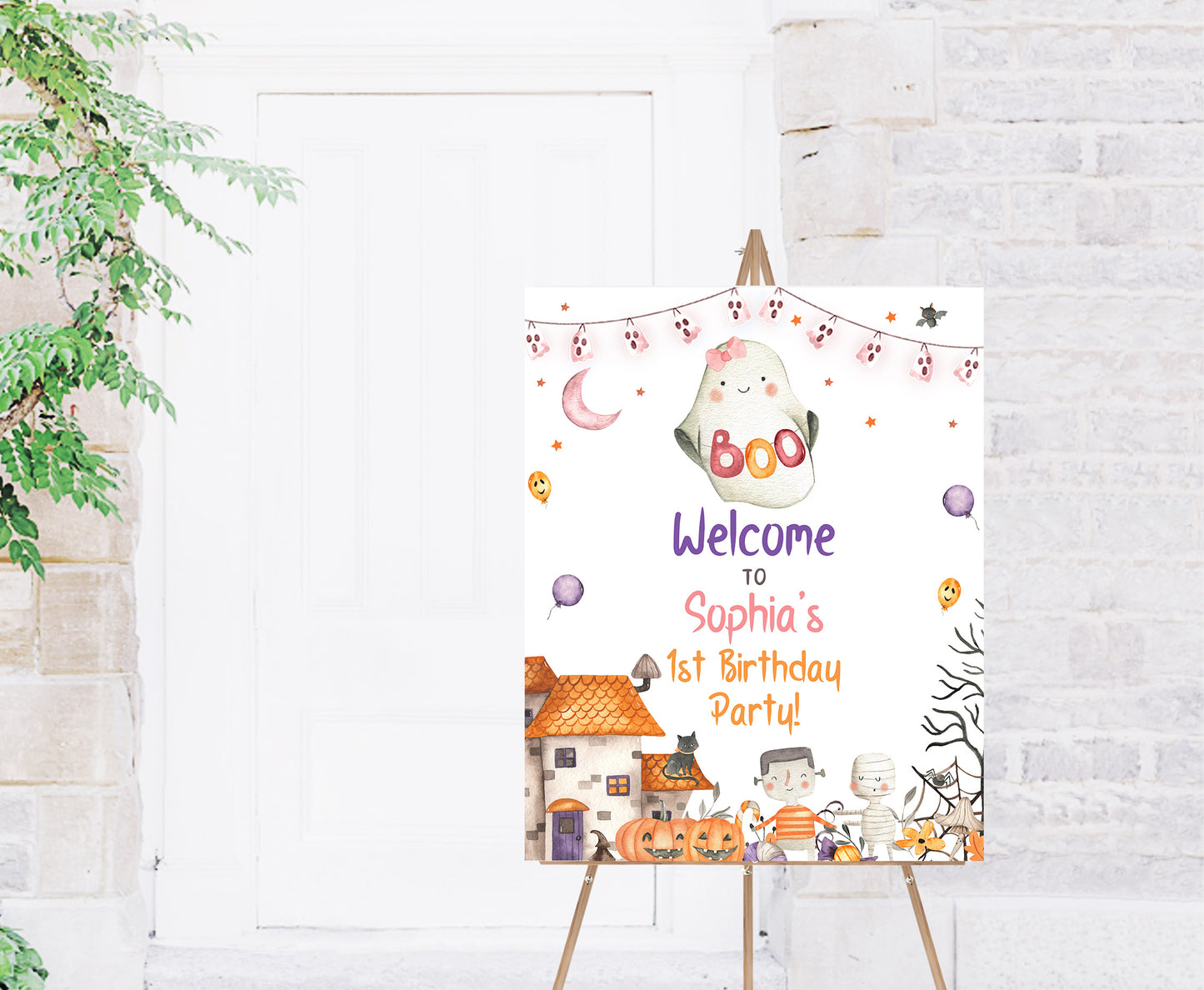 Editable Girl Ghost Welcome Sign | Halloween Party Decotation - 115L