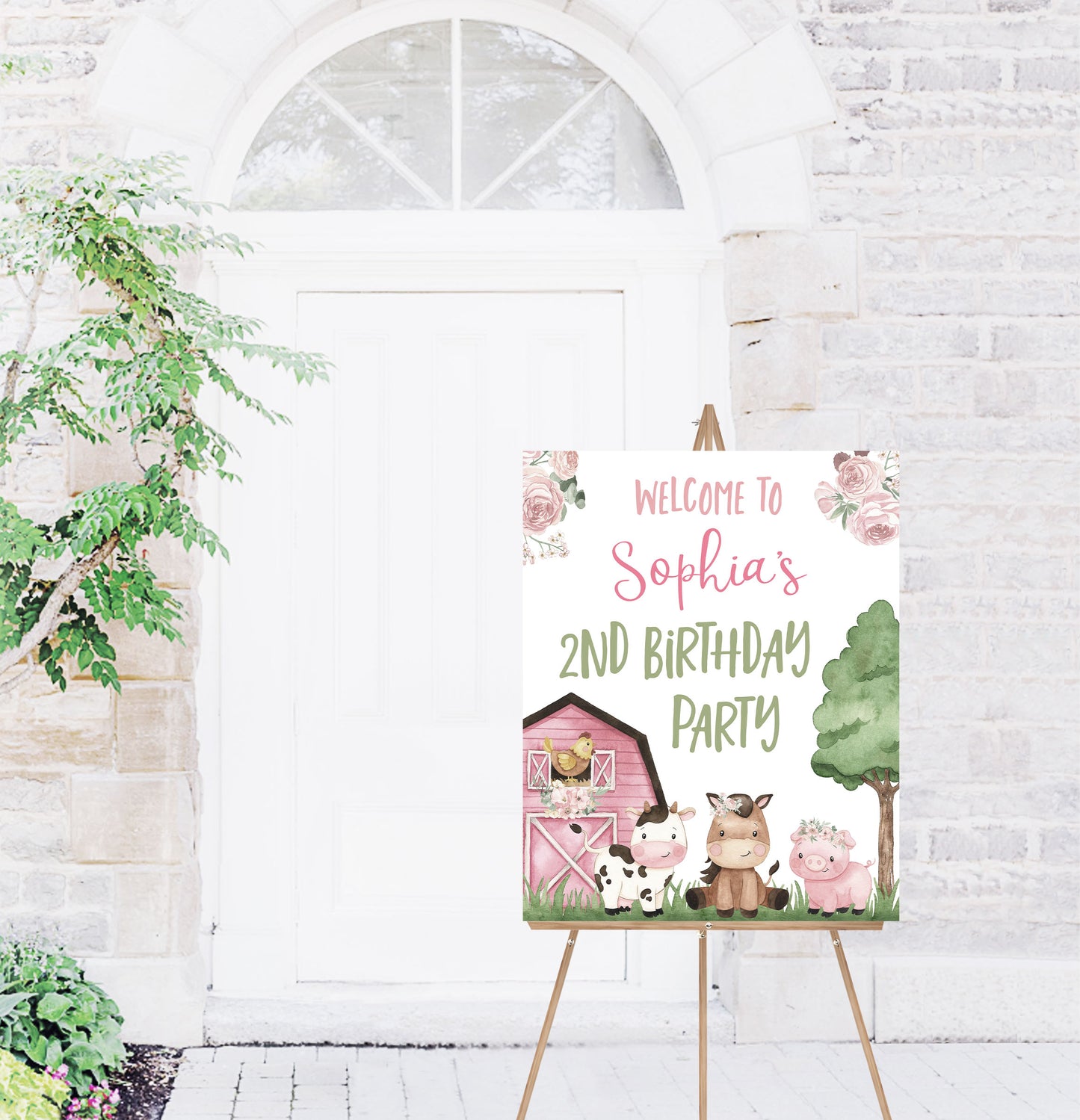 Floral Farm Birthday Welcome Sign | Editable Girl Barnyard Party Decorations - 11A