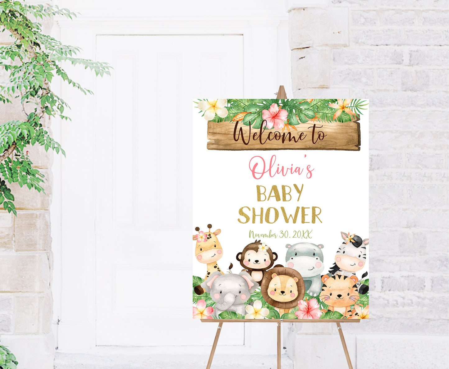 Girl Safari Baby Shower Welcome Sign | Jungle Theme Baby Shower Decorations - 35E