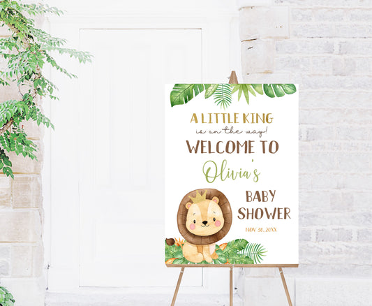 Lion Baby Shower Welcome Sign | Safari Theme Baby Shower Decorations -35E