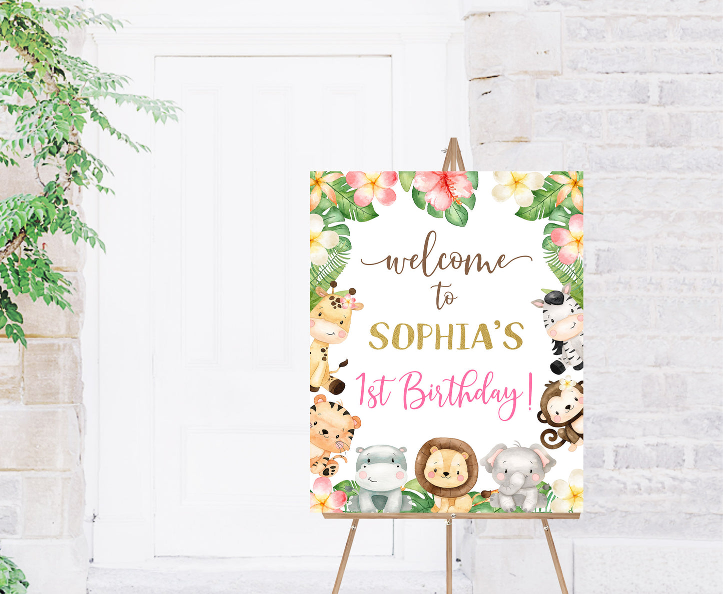 Floral Safari Welcome Sign Birthday | Jungle Theme Party Decorations - 35E