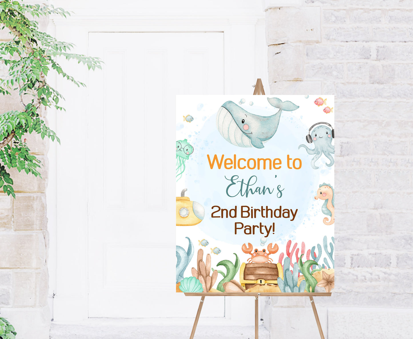 Editable Boy Under the Sea welcome Sign | Ocean Birthday party Decorations - 44A