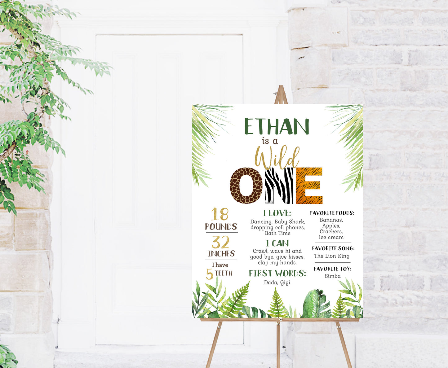 Editable Jungle Milestone Poster | Safari1st Birthday Decorations - 35H