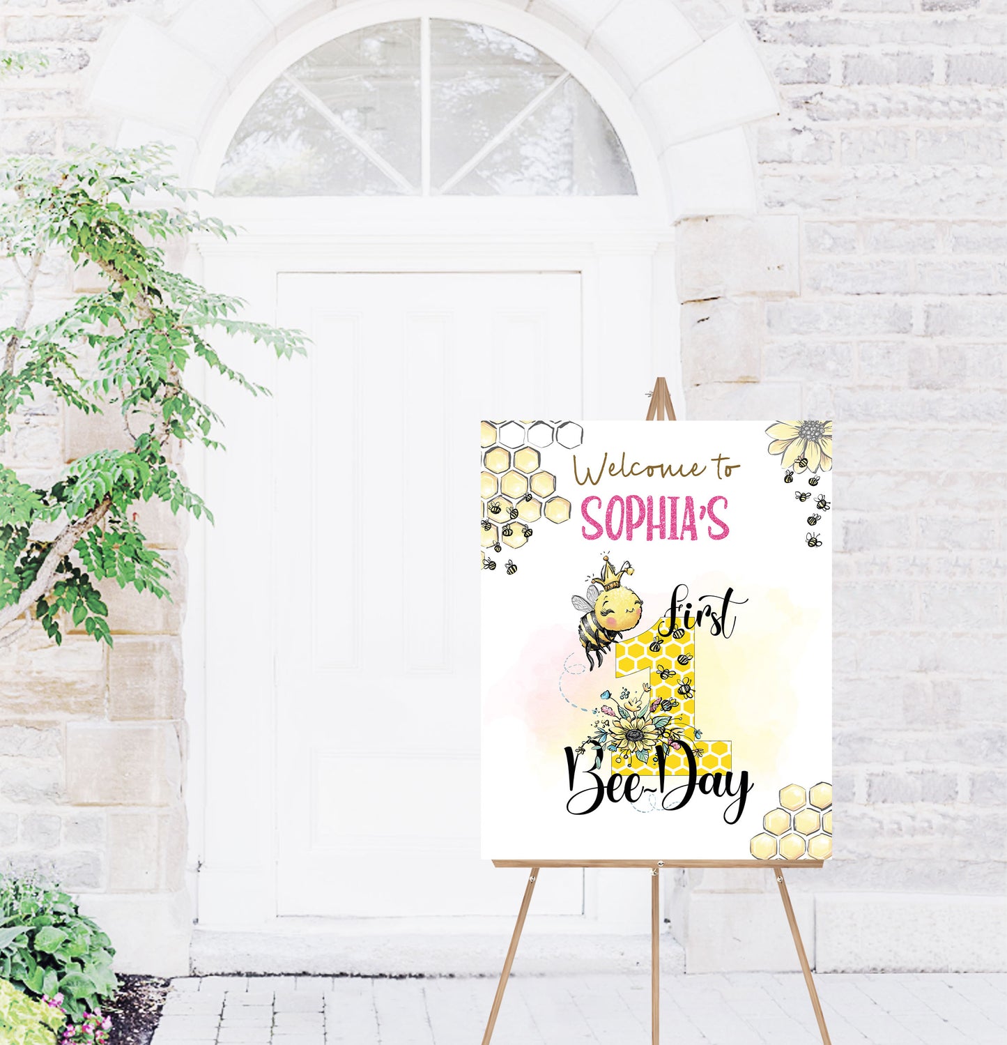 1st Bee Day Welcome Sign | Bumble Bee Birthday Party Printables - 61A