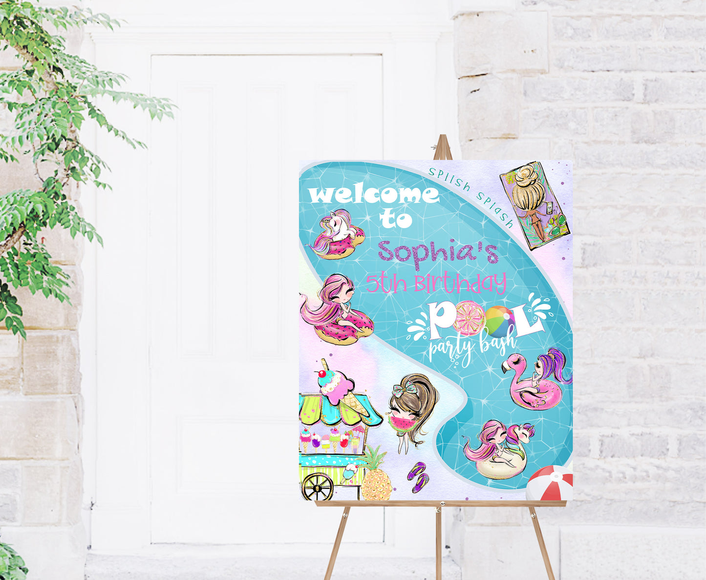 Editable Pool party Welcome Sign | Summer birthday  party decorations - 40C