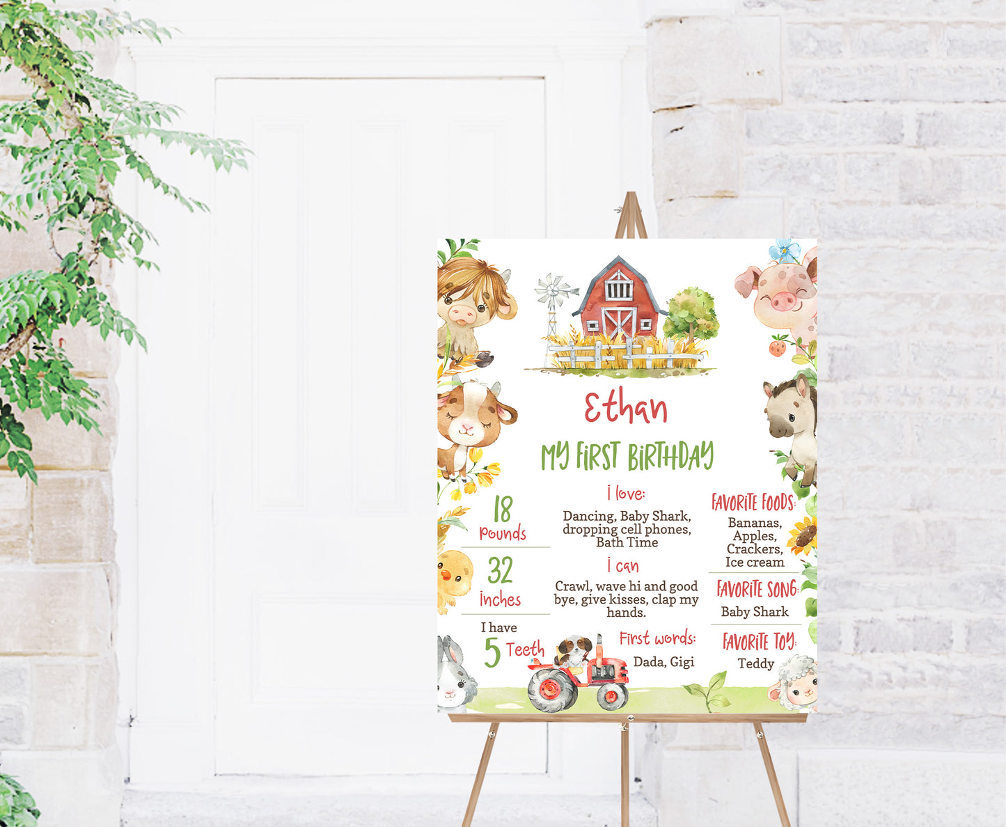 Editable Farm Milestone Poster | Farm 1st Birthday Decorations - 11D