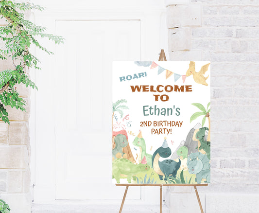 Editable Dinosaurs Welcome Sign | Dino Birthday Party Decorations - 08B