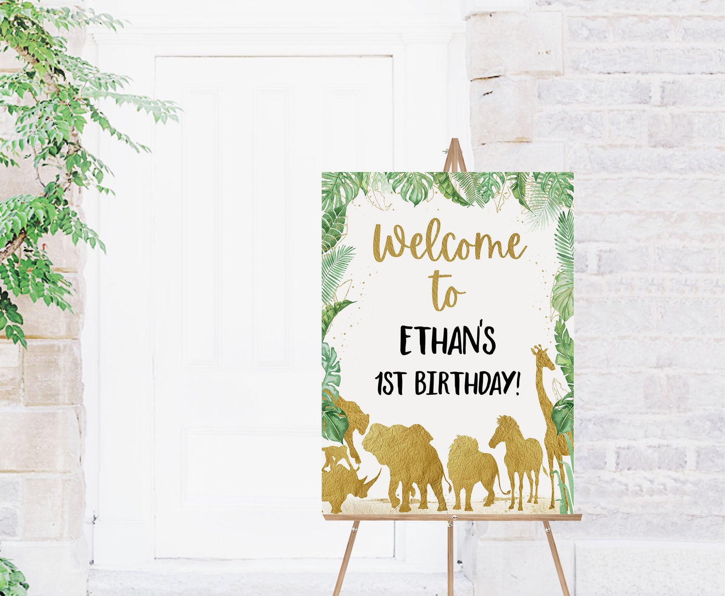 Gold Safari Welcome Sign | Jungle birthday  party decorations - 35K