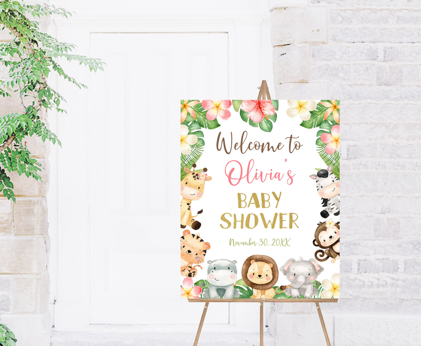 Floral Safari Baby Shower Welcome Sign | Jungle Theme Baby Shower Decorations - 35E