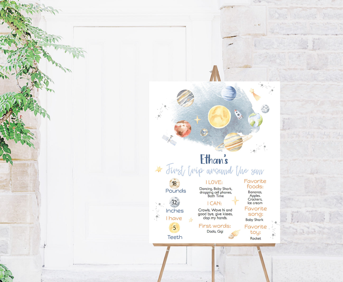 Editable Outer Space Milestone Poster | Planets 1st Birthday Decorations - 39B