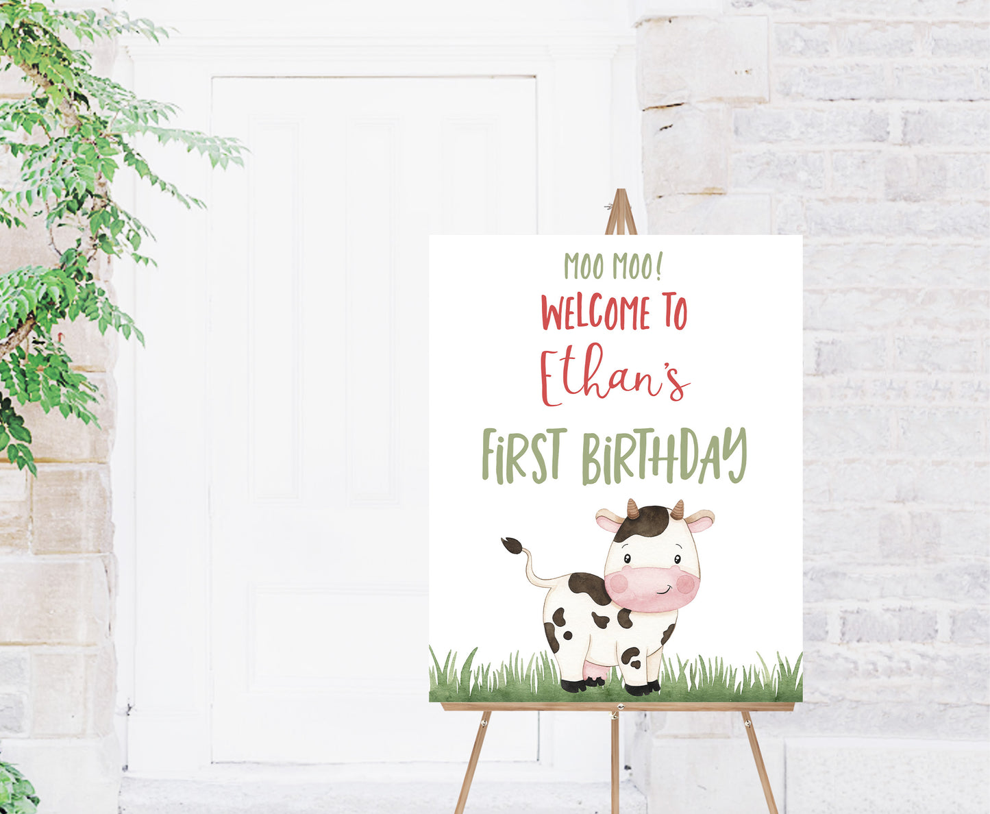 Cow Welcome Sign | Farm Birthday Party Decoration - 11A