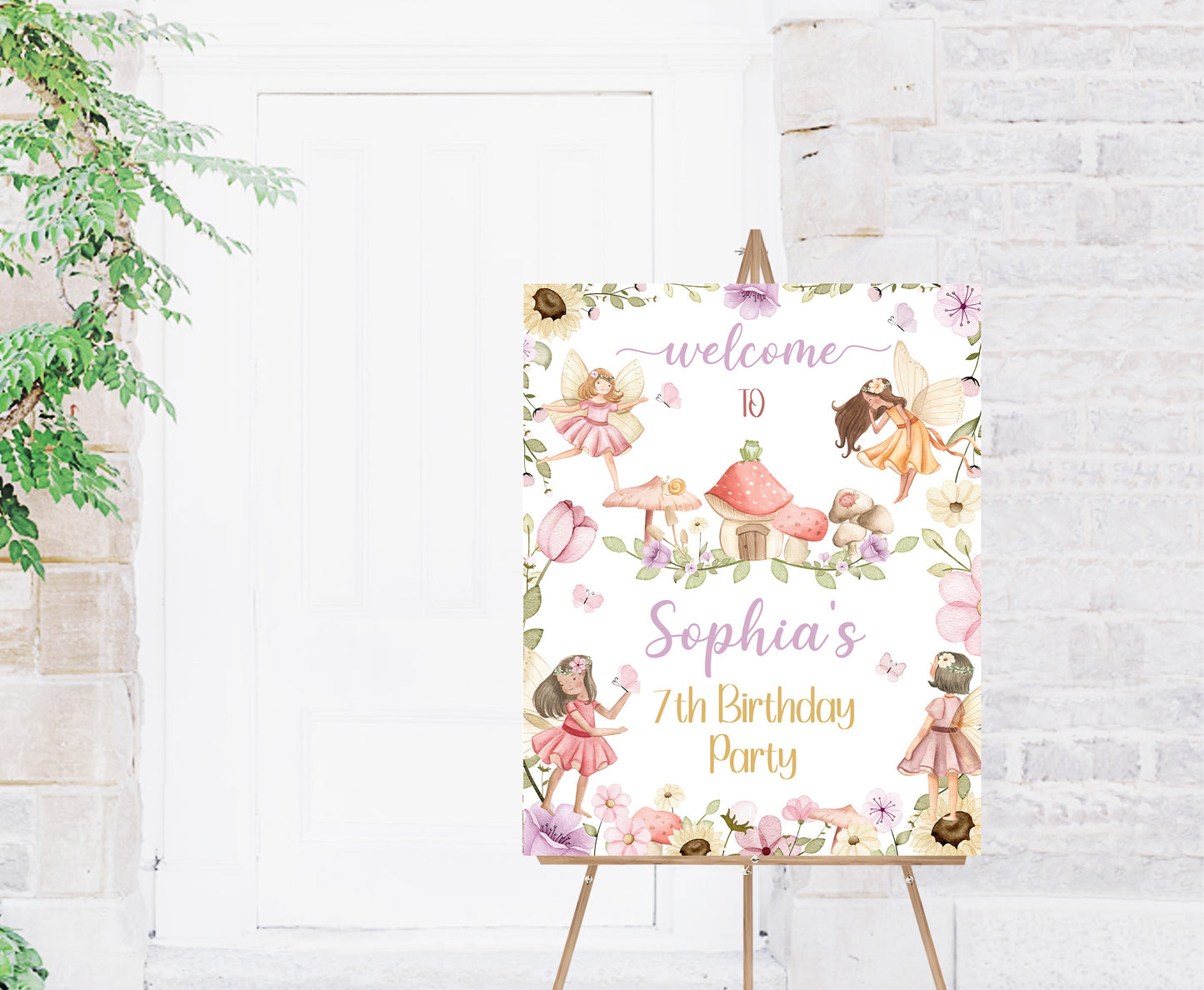 Editable Floral Fairy Welcome Sign | Fairy birthday  party decorations - 10A